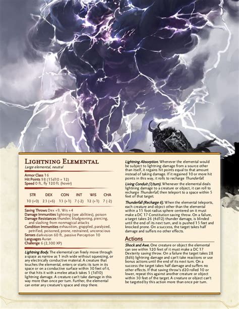 5e Monster Lightning Elemental A Shocking Foe For Lower Level