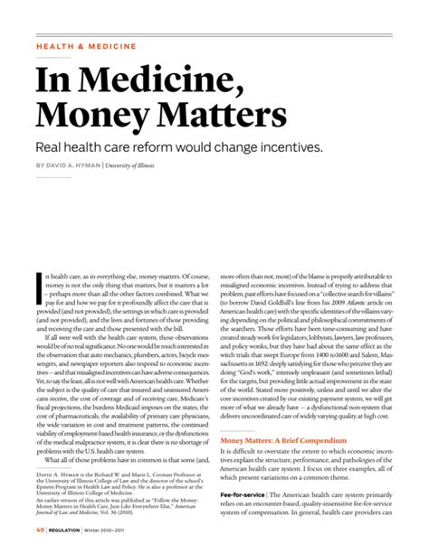 In Medicine Money Matters