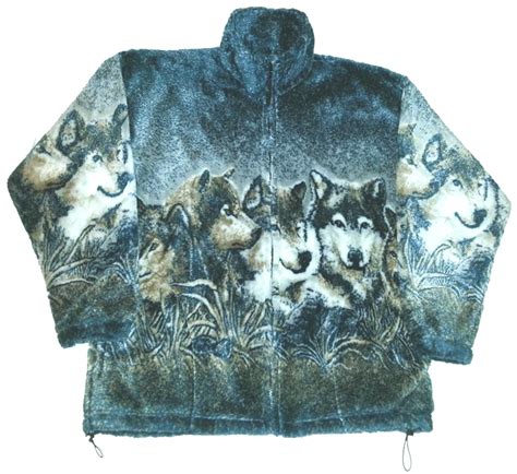Wolf Faces Supreme Plush Fleece Wolves Print Jacket Adult Xs 3x