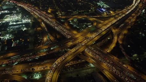 5k Stock Footage Aerial Video Of I 10 And 110 Freeway Interchange With
