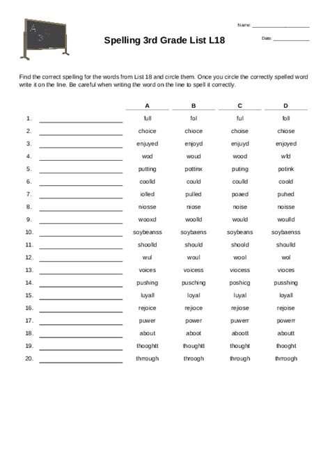 Spelling 3rd Grade List L18 Spelling Test Quickworksheets