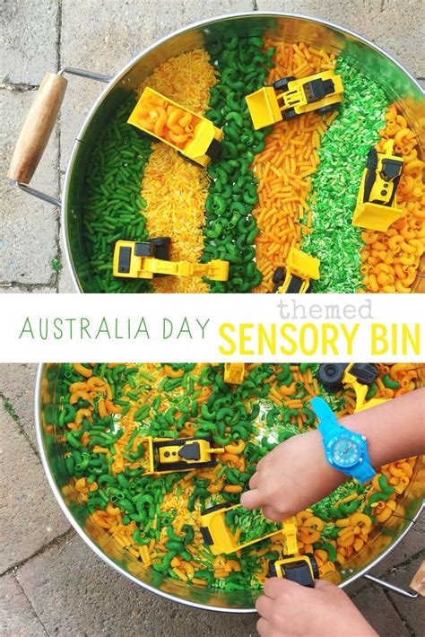 They want to explore their world. Australia Day themed Sensory Play bin - Eucalyptus scented ...