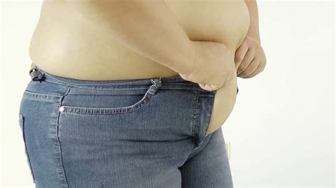 Fat Woman Body Trying To Put On Tight Jeans Stock Footage Sbv