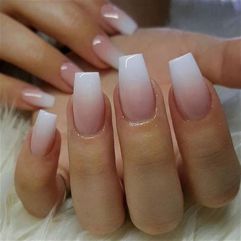 French Fade With Nude And White Ombre Acrylic Nails Coffin Nails