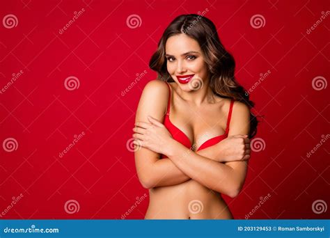 Portrait Of Charming Attractive Pretty Magnificent Elegant Naked Girl Hug Cuddle Herself