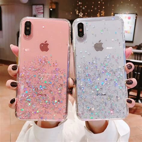 For Iphone 8 Fashion Glitter Bling Star Silver Powder Pink Transparent