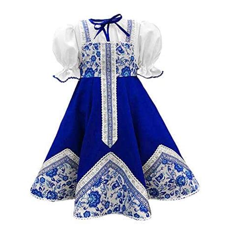 russsian costume kokoshnik traditional dance costume blue gzhel sarafan folk
