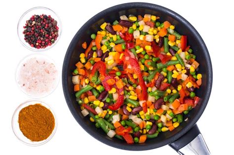 Vegetable Mixed With Beans And Corn In Frying Pantop View Isolated On