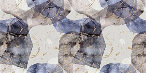 Seamless Watercolor Abstract Organic Blob Shape Overlay With Gold Lines And Flecks Border