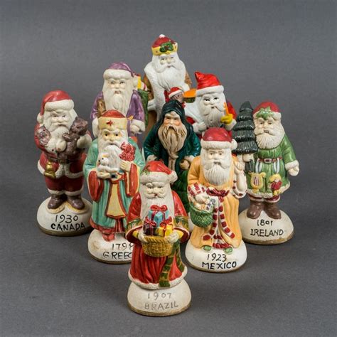 Lot 9 Vintage Old World Porcelain Or Ceramic Santa Claus Of The World