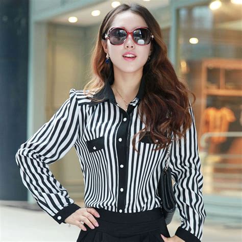 2013 Plus Size Mm Autumn Clothing Basic Shirt Female Long Sleeve Stripe Chiffon Shirt 3159shirt