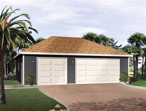 Hip Roof 3 Car Drive Thru Garage 22053sl Architectural Designs