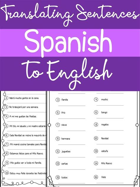 English To Spanish Translation Sentences Worksheets