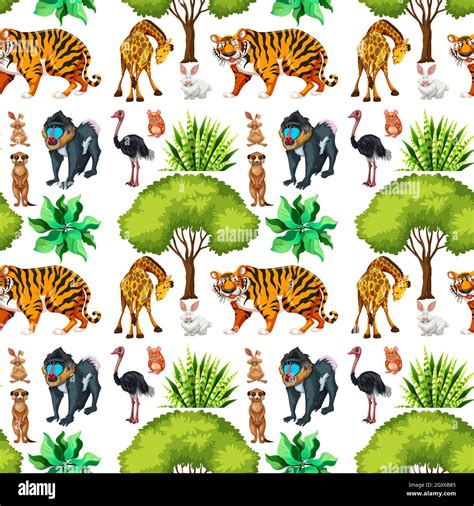 Safari Animal Seamless Pattern With Cute Animal Stock Vector Image