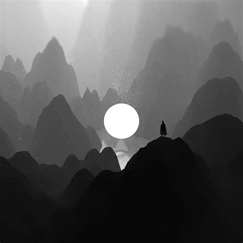Black And White Moon Man Standing On Mountain Artwork Ipad Air