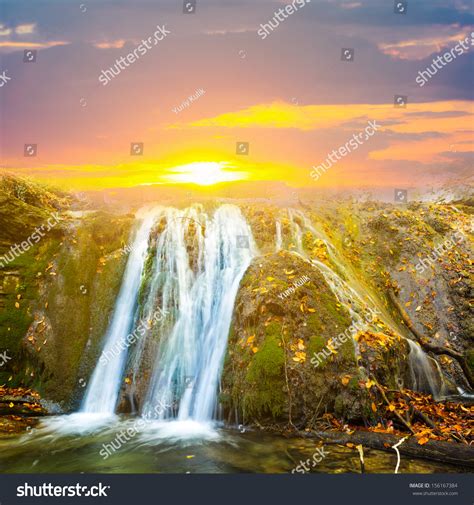 Beautiful Waterfall Sunset Stock Photo 156167384