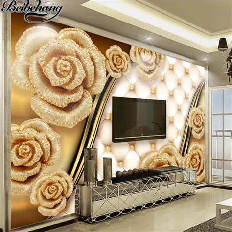 Beibehang Custom Photo Wallpapers 3d Luxury Gold Roses Soft Bags