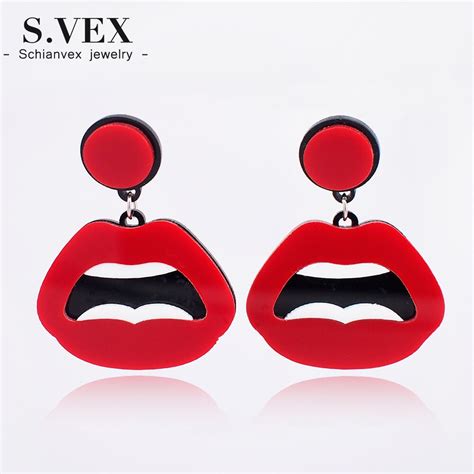 Red Lips Acrylic Women Earrings Hip Hop Sexy Red Mouth Bohemian Charm