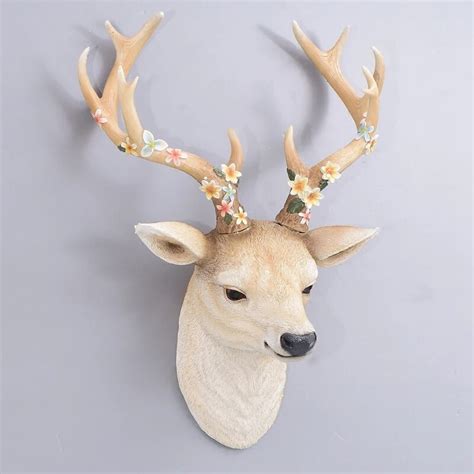 Cute Deer With Flower Wall Decoration Hanging Wall Animal Head Resin