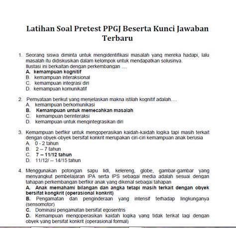 Contoh Soal Pretest Ppg Pedagogik Lengkap Dengan Kunci Jawaban Part 1