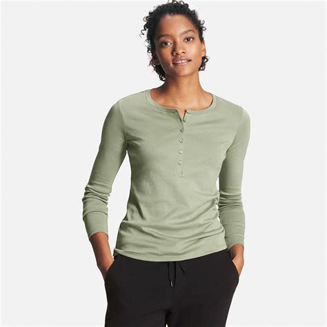 Womens Supima® Cotton Long Sleeve Henley Neck T Shirt Uniqlo Us