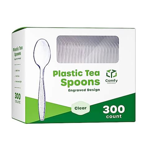 300 Pack Heavyweight Disposable Clear Plastic Tea Spoons Engraved