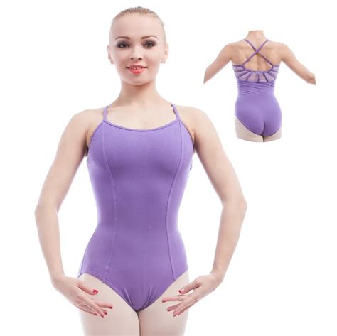 Women Stylish Purple Camisole Leotard W Nice Mesh Back Design Ballet Dance Class Practice Stage