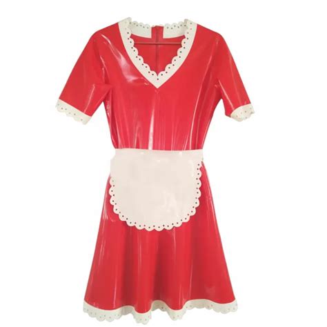 100 Latex Gummi Kleid Cosplay Maid Clubwear Sexy Dresses Rot Ohne Schürze 04mm Eur 1588