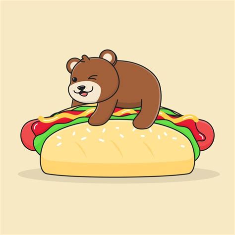 Premium Vector Cute Bear On Hotdog