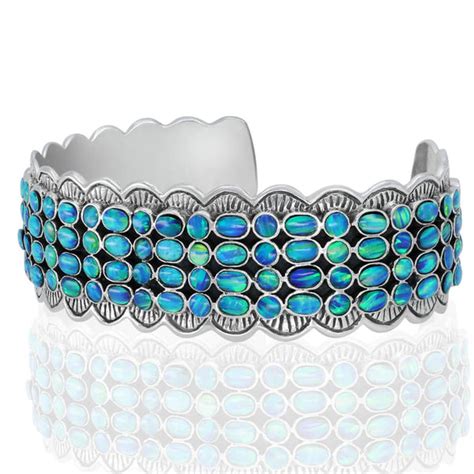 Blue Opal Cuff Bracelet For Women 925 Sterling Silver Vy Jewelry