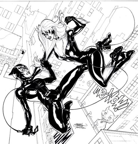 Catwoman Meet Black Cat In Wallace Harringtons Catwoman Comic Art