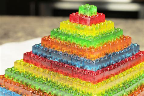 There Is A Multicolored Cake Made Out Of Gummy Bears In The Shape Of A
