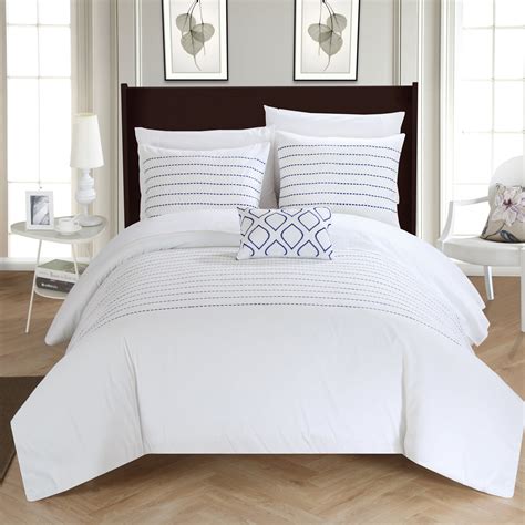 Chic Home Kingston 4 Piece Embroidered Duvet Cover Set Queen White