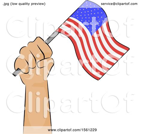 Clipart Of A Hand Holding Up An American Flag Royalty Free Vector