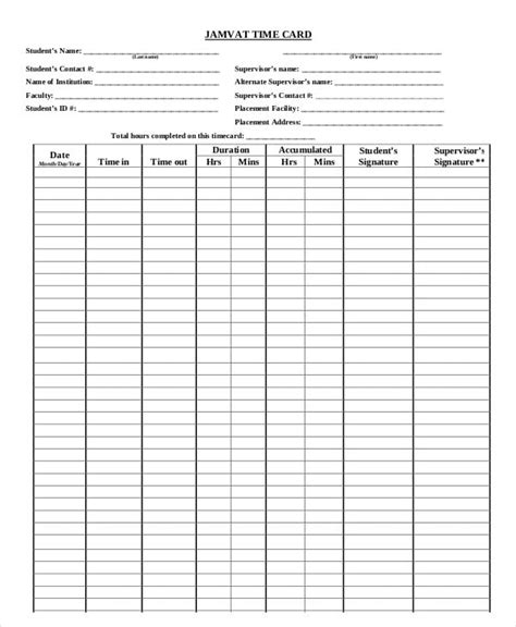 Printable Time Card Template 12 Free Word Excel Pdf Documents Download