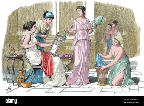 Antiken Griechenland Gravur Der Athenischen Frauen Zu Hause