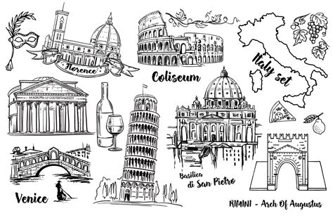 Big Italy Vector Sketch Collection Italy Illustration Italy