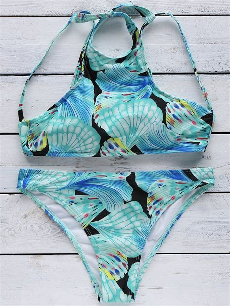 2018 Alluring Strappy Back Print Womens Bikini Set In Blue S