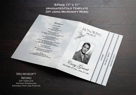 17 X 11 Funeral Program Template Graduated Fold 8 Page Funeral