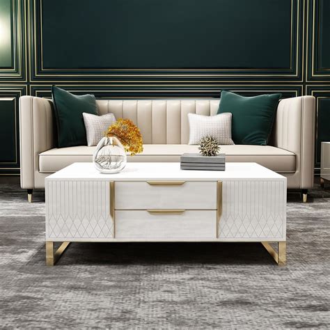 This coffee table has a classic style, which makes it the perfect piece to add a traditional focal point to your living. Aro White / Black Coffee Table with Storage Rectangular ...