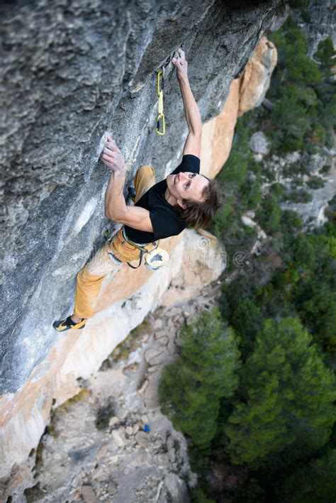 Extreme Sport Climbing Rock Climber Struggle For Success Outdoor