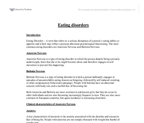 Eating Disorders A Level Psychology Marked By