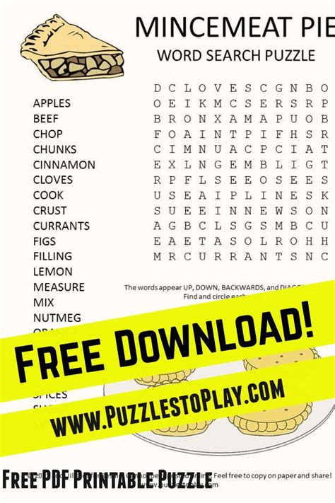Mincemeat Pie Ingredients Word Search Puzzle Word Seach Word Search