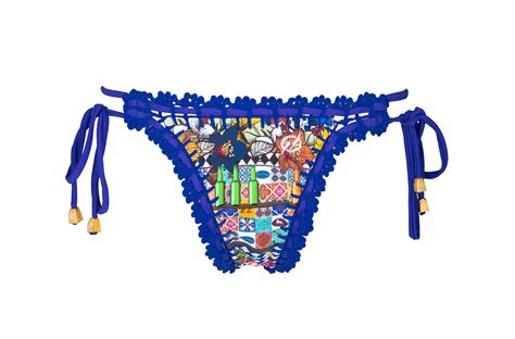 Blue Brazilian Bikini Bottoms With Crochet Edges Calcinha Bares Estrela