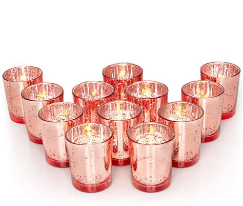 Rose Gold Mercury Glass Votive Candle Holder 68cm H Set Of 12 Pcs