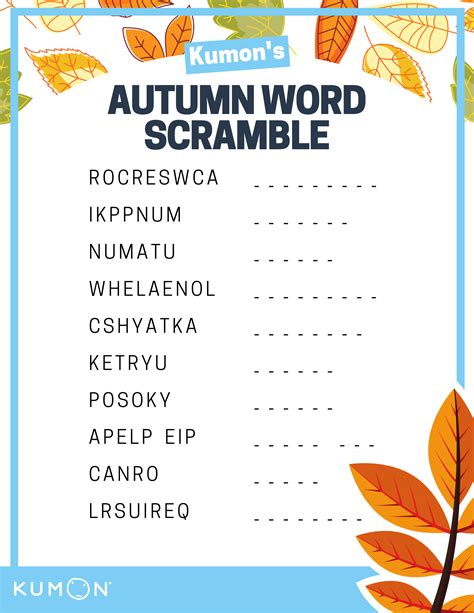 Kumons Autumn Word Scramble Kumon