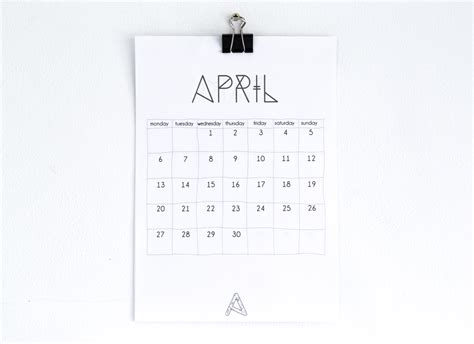 Minimalist Printable Calendar 2016 Anastasia Parmson