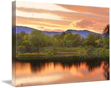 Boulder County Lake Sunset Landscape With Reflections Of Burning