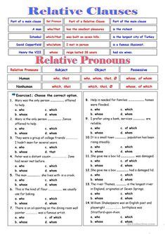 We use 'who' for people and 'which' for things. Relative clauses worksheet | Englisch | Relative clauses ...
