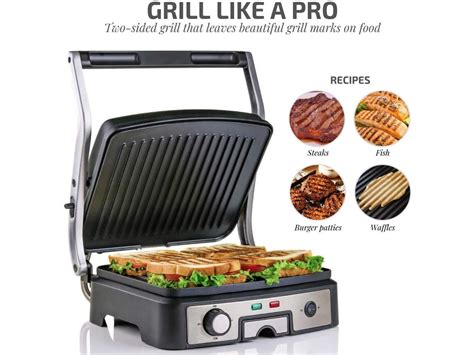 Ovente Electric Panini Press Grill Bread Toaster Nonstick Double Sided